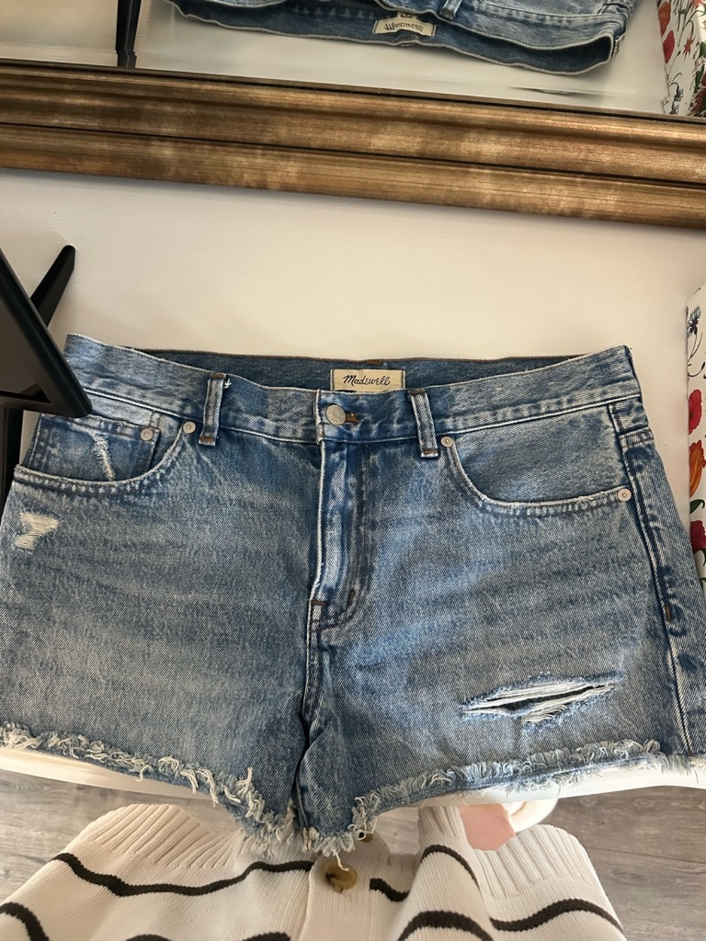 Madewell Light Blue Distressed Denim Cutoff Shorts